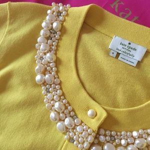 Kate Spade Yellow Pearl & Sparkle Cardigan Sweater
